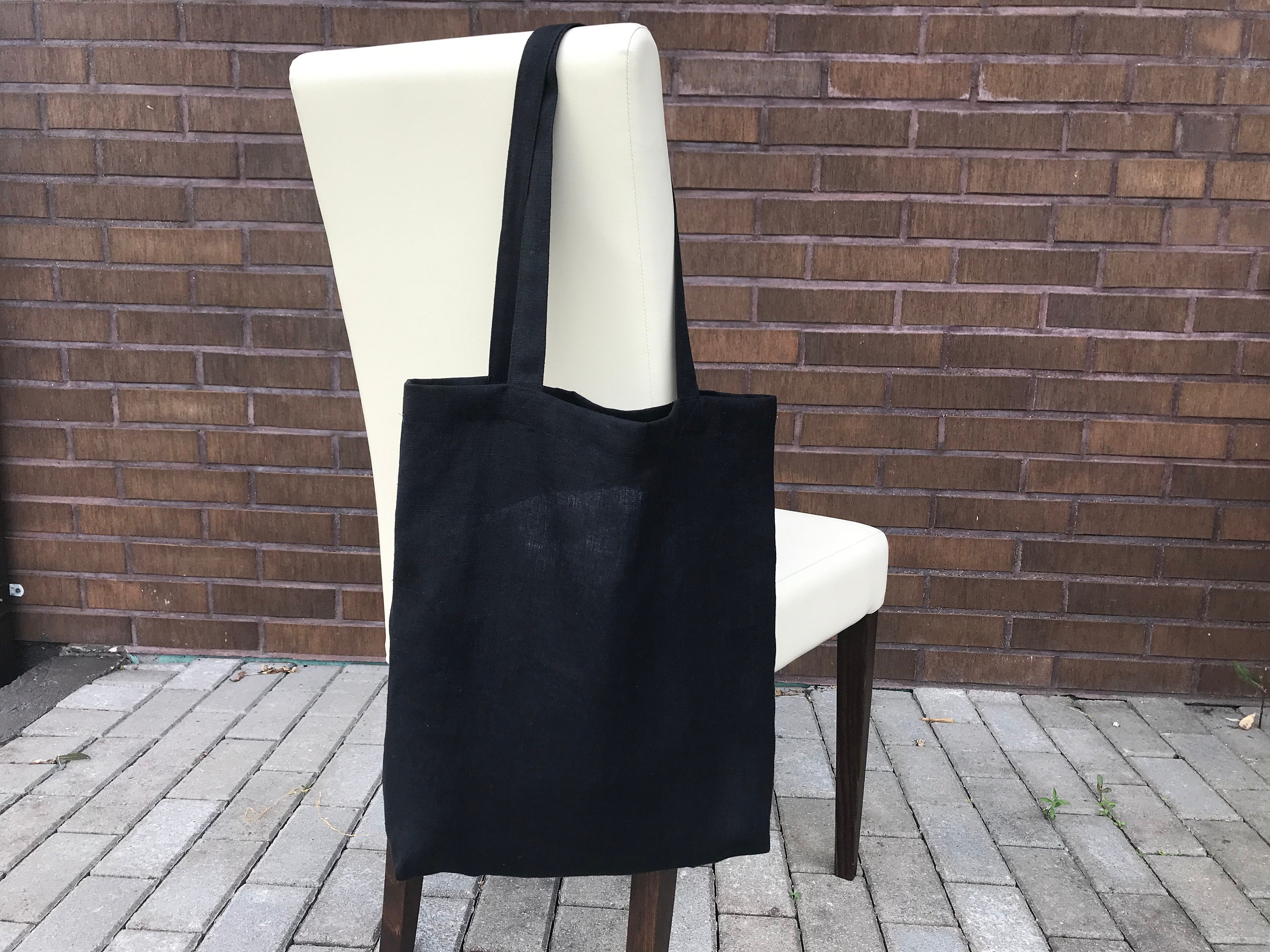 Black Linen Canvas Tote Bag, Zero Waste Reusable Grocery Bag