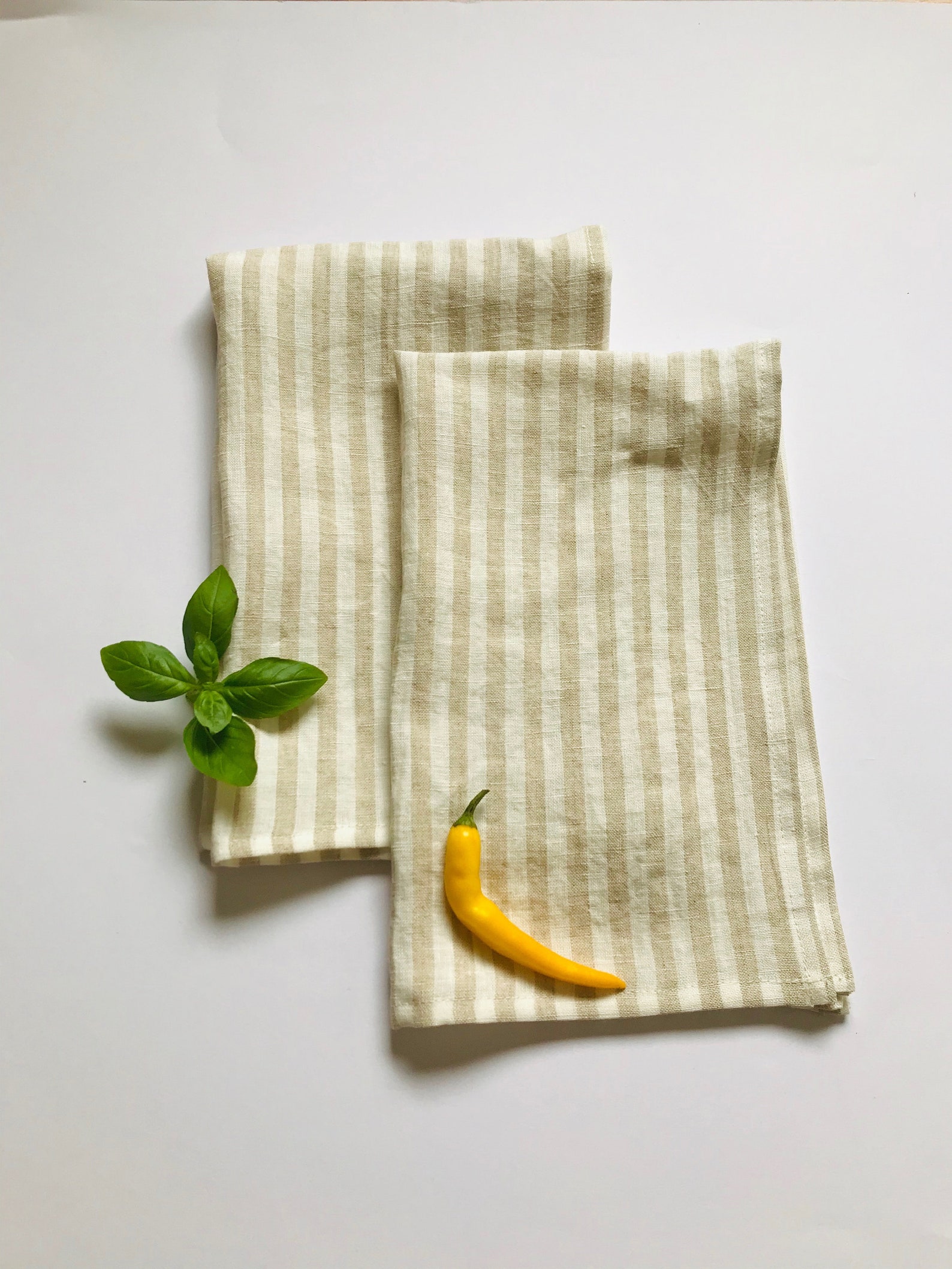 Natural Linen Tea Towels With Loop for Hanging. Striped Etsy UK