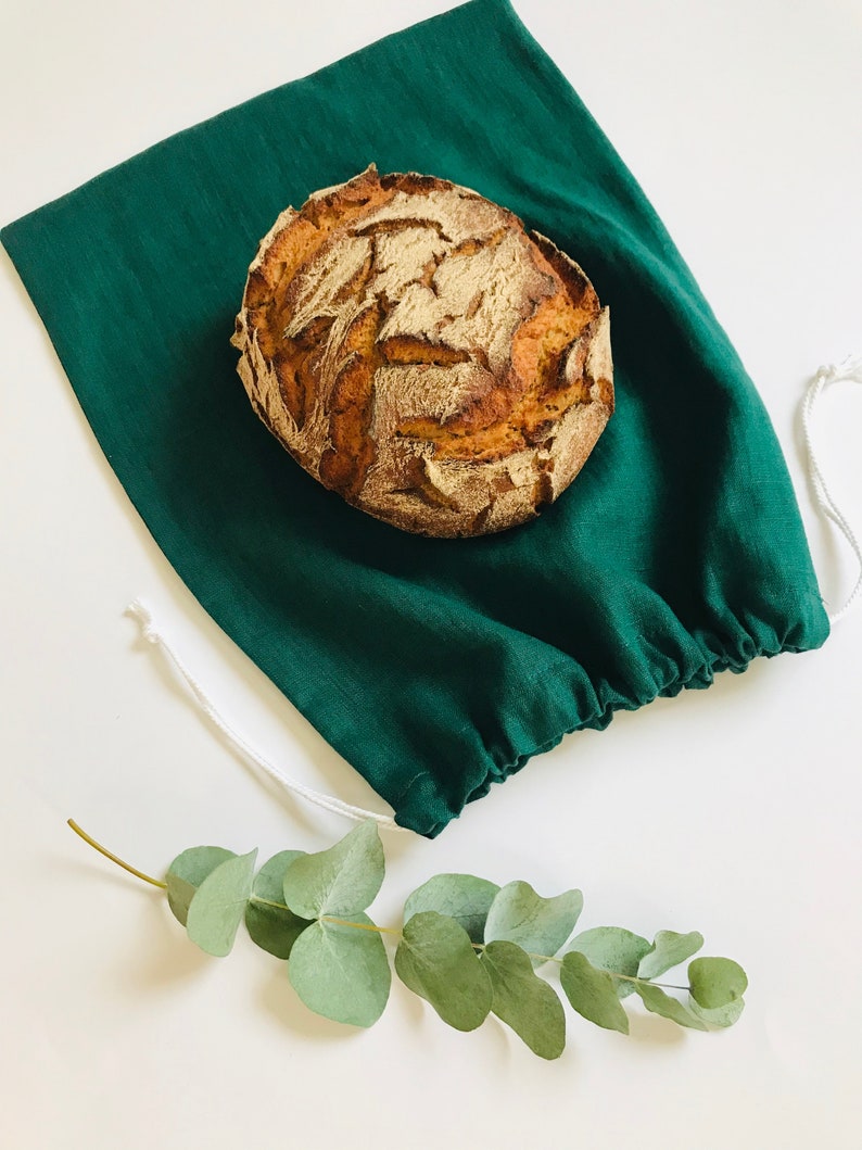 Green linen bread bag. Stonewashed linen bread storage bag. Etsy