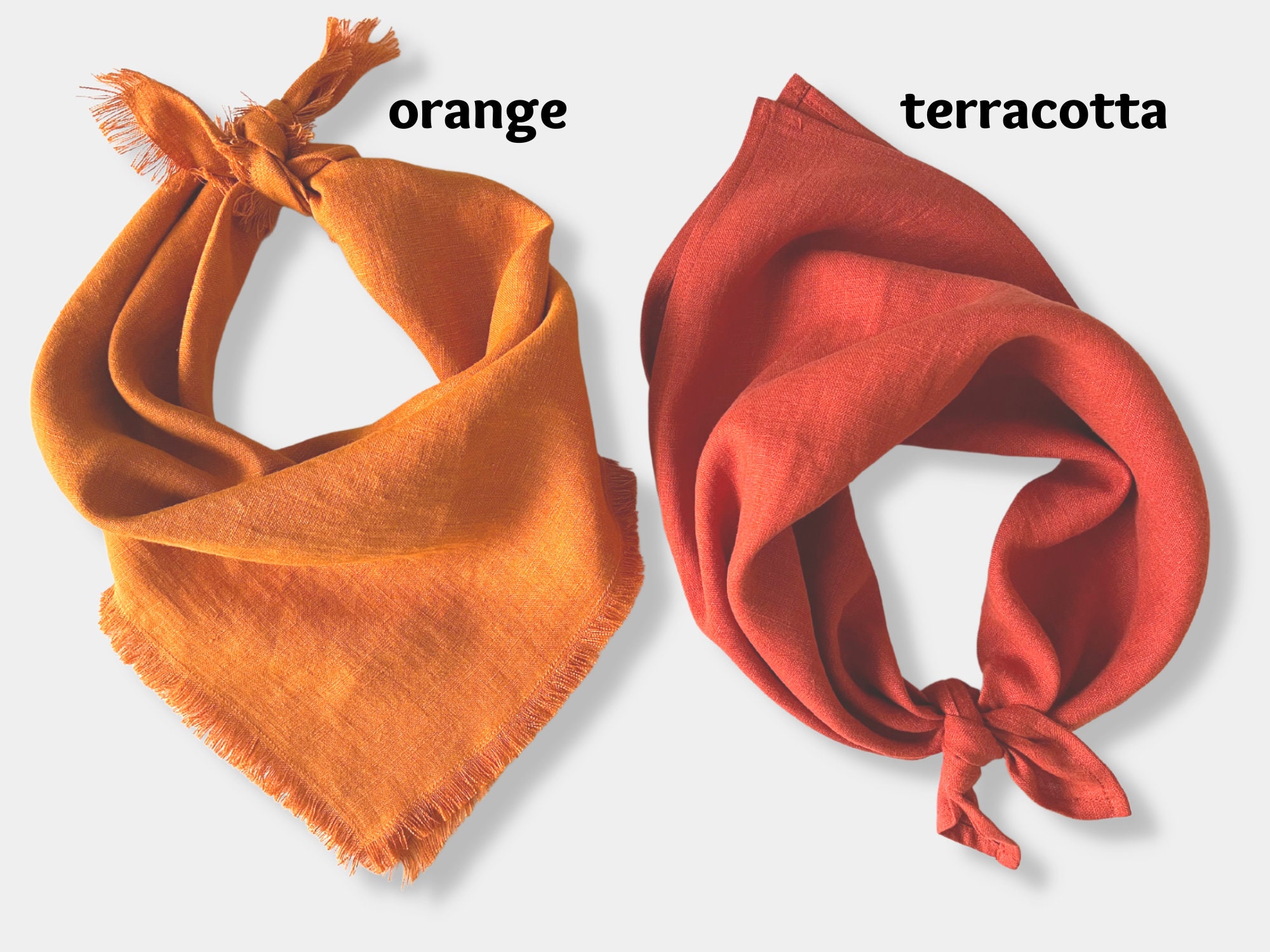 Orange Linen Bandana. Square Linen Scarf for Women, Kids