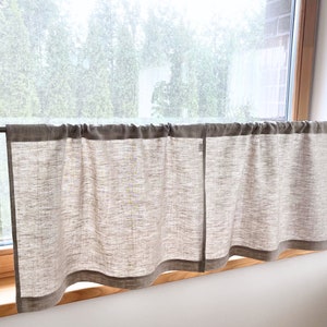 Rustic Linen Cafe Curtains in Natural Melange. Farmhouse Curtains. Kitchen Cafe Curtains. Custom Size. Short, Small Curtains for Basement.