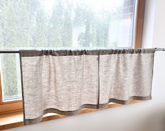 Cortinas de café de lino rústico en melange natural. Cortinas de granja. Cortinas de cocina y cafetería. Tamaño personalizado. Cortinas cortas y pequeñas para sótano.