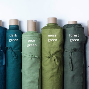 Linen fabric by the yard or meter. Green linen fabric pre-washed softened. Linen fabric cut-to-length. Medium weight linen fabric for sewing image 1