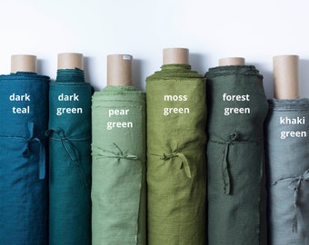 Linen fabric by the yard or meter. Green linen fabric pre-washed softened. Linen fabric cut-to-length. Medium weight linen fabric for sewing