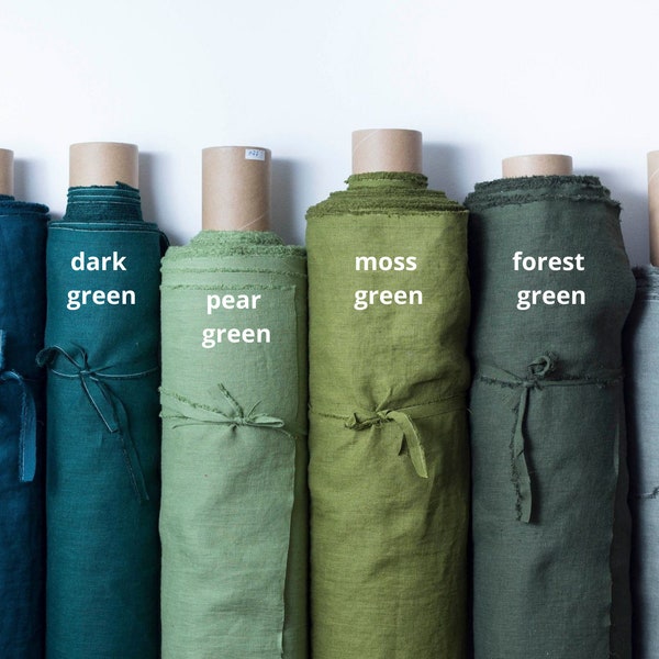 Linen fabric by the yard or meter. Green linen fabric pre-washed softened. Linen fabric cut-to-length. Medium weight linen fabric for sewing
