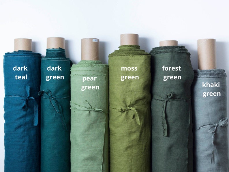 Linen fabric by the yard or meter. Green linen fabric pre-washed softened. Linen fabric cut-to-length. Medium weight linen fabric for sewing image 1