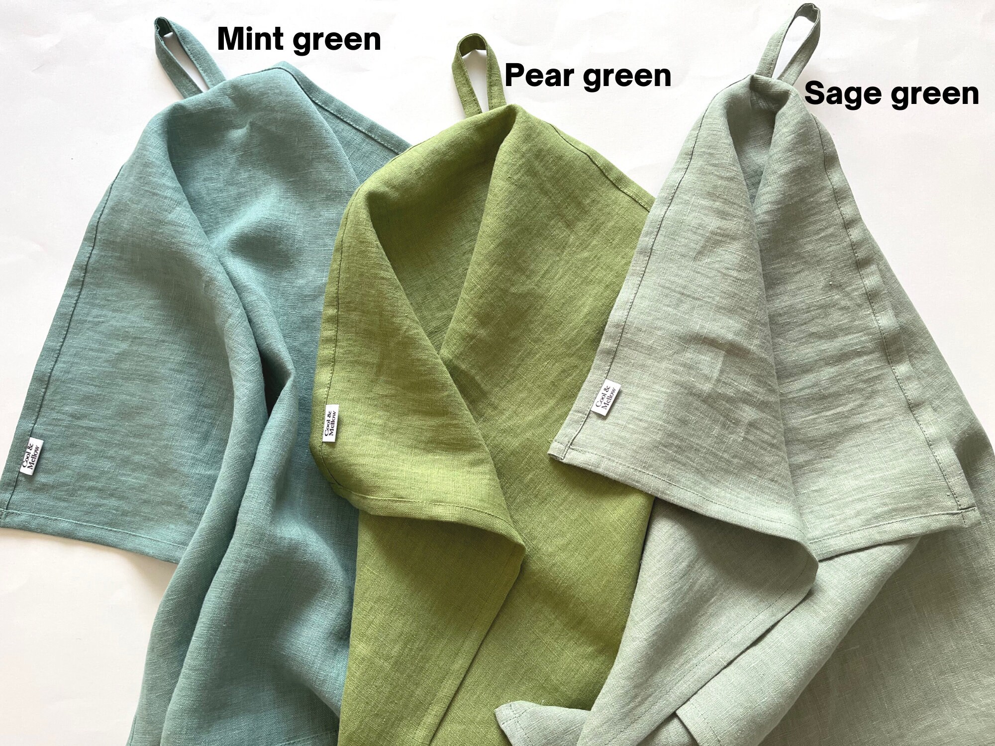 Ruffle Linen Dish Towel Various Options in Sage green