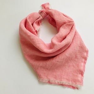 Lightweight pink bandana. Long Pink linen scarf. Small linen scarf for women, kids. Linen kerchief. Triangle head scarf. Natural neckerchief