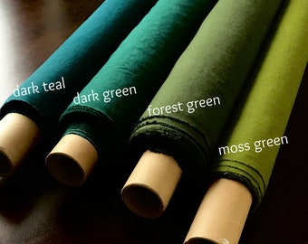 Green linen fabric. Dark green linen fabric by the yard. Teal linen fabric by the metre. Softened linen fabric. Emerald washed linen fabric.