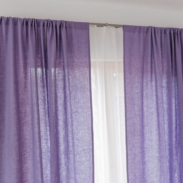 Rideaux de lin lavande clair. Traitements de fenêtres lilas taille personnalisée 55''/140 cm de large. Décoration de chambre de filles violette pastel. Rideau de porte violet