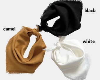 Linen Bandana for Men, Women, Kids, Dogs. Camel, White, Black. Square Linen Scarf. Small, Medium, Extra Large Linen Scarf. Long Linen Shawl