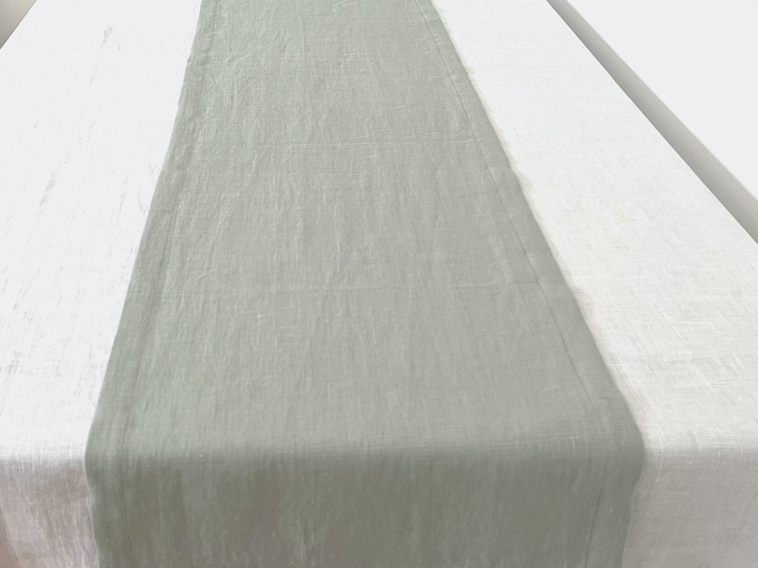 Sage Green Linen Table Runner. Light Green Table Runner for Spring and