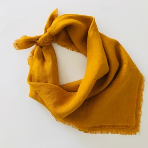 Mustard yellow bandana 100% linen. Small linen scarf for men, women, kids. Unisex linen kerchief. Triangle head scarf. Natural neckerchief. image 1