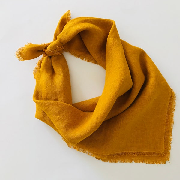 Mustard yellow bandana 100% linen. Small linen scarf for men, women, kids. Unisex linen kerchief. Triangle head scarf. Natural neckerchief.