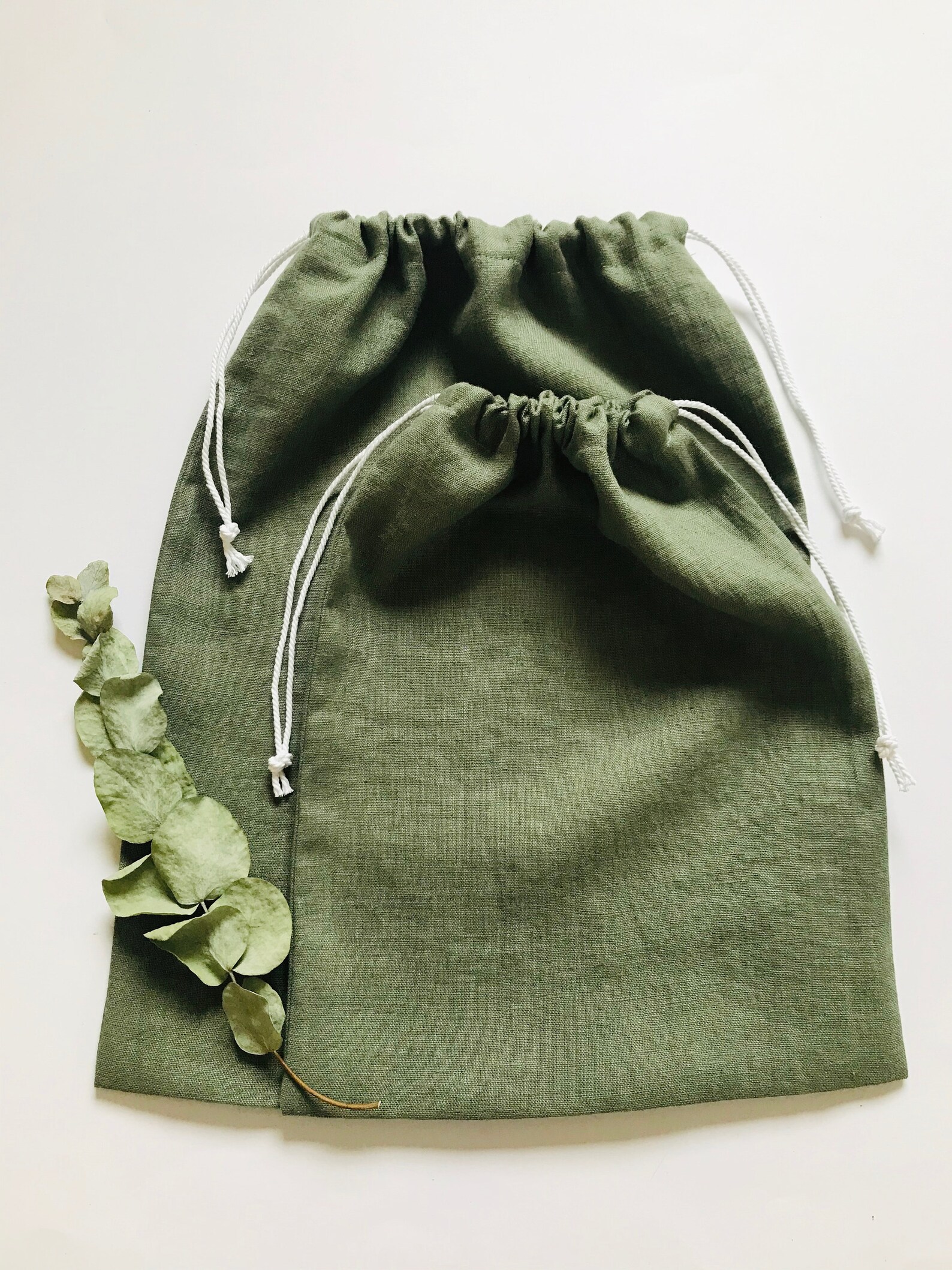 Khaki Green Produce Bags. Drawstring Linen Bags for Fruit and Etsy
