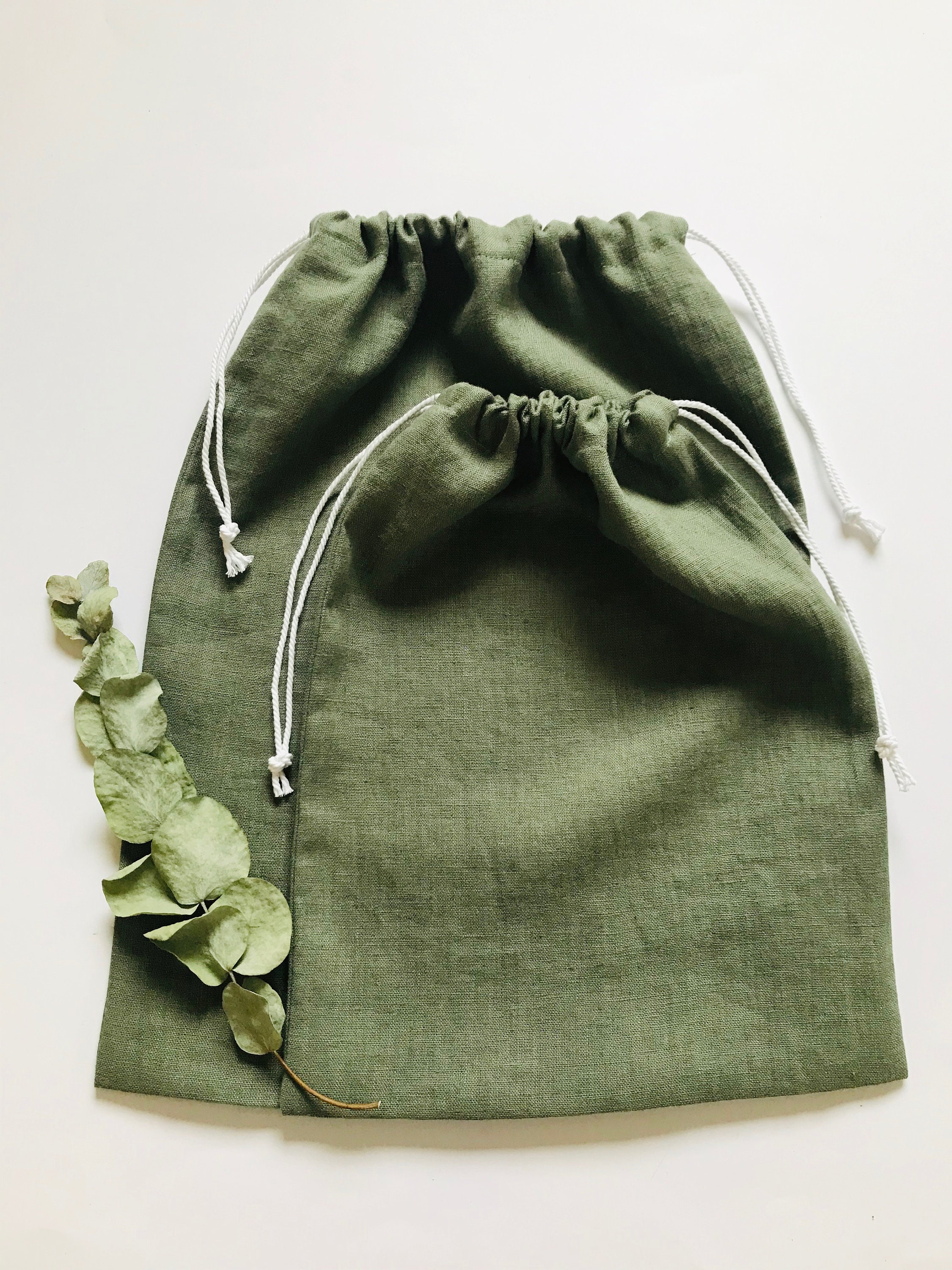 Khaki Green Produce Bags. Drawstring Linen Bags for Fruit and Etsy