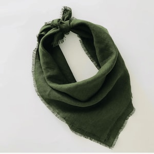 Linen Bandana Forest Green Men, Women, Kids. Natural Linen Neckerchief. Small, Large, Custom Size.