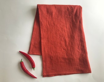 Terracotta linen kitchen towels. Eco linen dish towels. Medium weight soft linen tea towels. Stonewashed linen hand towels for bathroom.