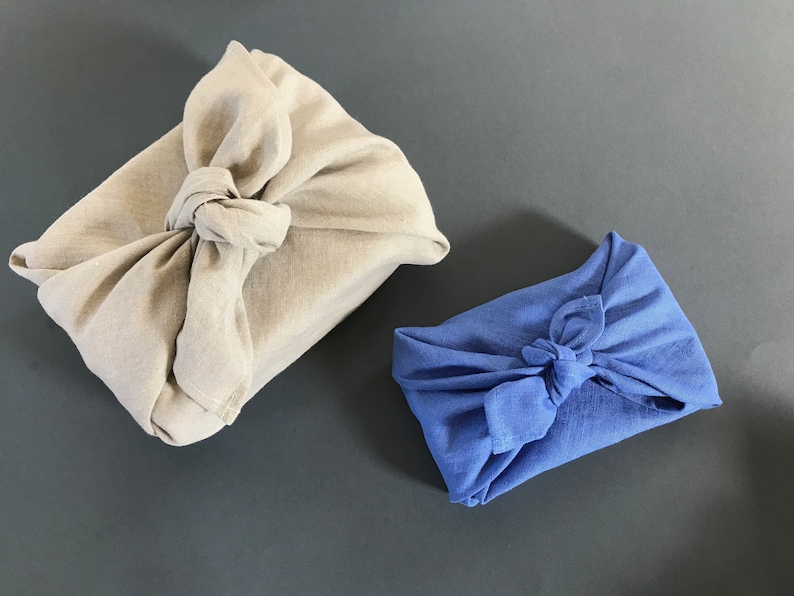 Reusable gift wrap. Linen furoshiki wrapping cloth. Eco-friendly furoshiki cloth in small, medium or large. Handmade gifts wrapping ideas. image 1