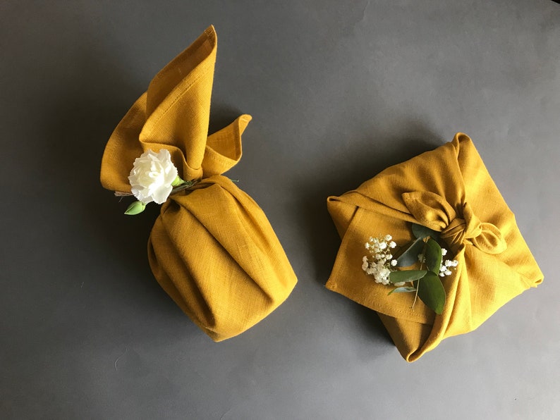 Linen furoshiki cloth. Reusable gift wrap ideas. Many colours available. Plain furoshiki wrapping cloth in small, medium or large sizes. image 6