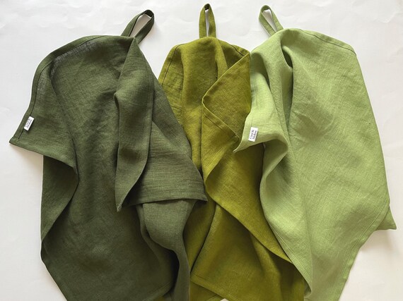 Dark Green Linen Tea Towels. Forest Green Kitchen Towels. Eco