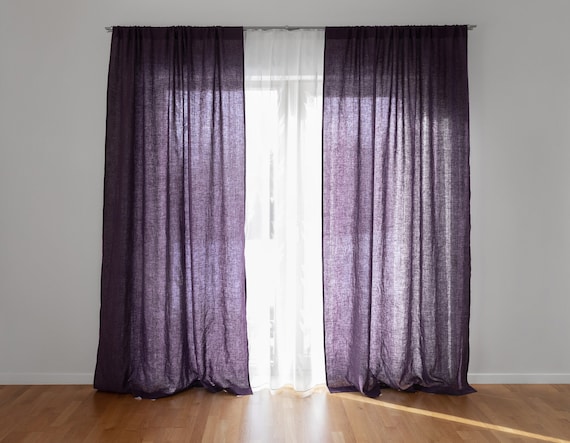 Dark Purple Linen Curtains for Bedroom 55/140 Cm Wide. - Etsy