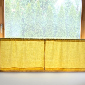 Yellow Linen Cafe Curtains for Kitchen or Bathroom. Custom Size. Short, Small Curtains for Basement, RV Camper. Semi Sheer Window Curtains.