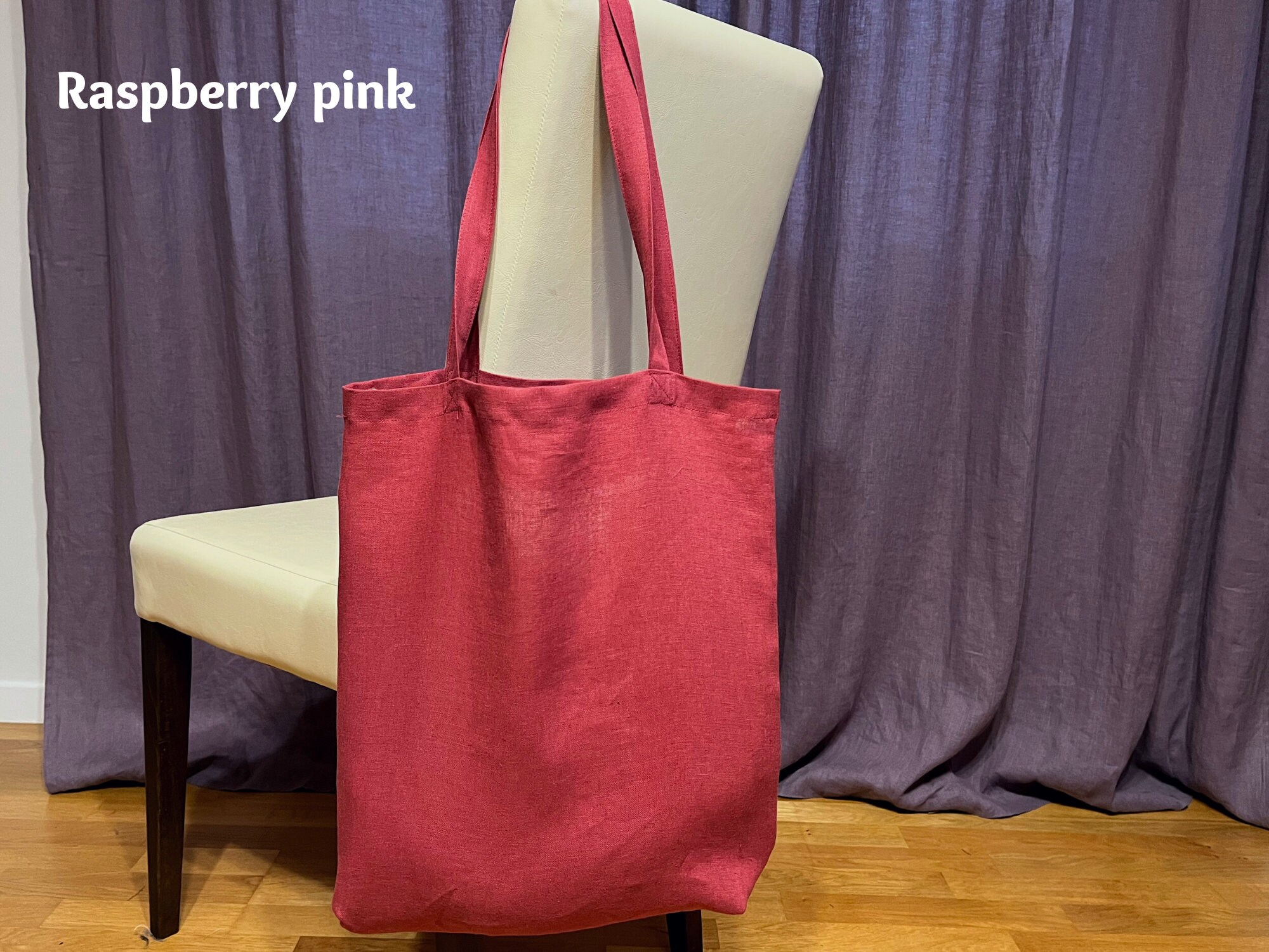 Raspberry Pink Linen Tote Bag. Canvas Tote Bag. Linen Shopping Bag