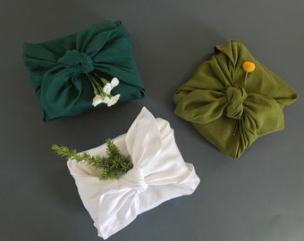 Eco-friendly reusable gift wrap. Linen furoshiki wrapping cloth. Furoshiki in small, medium or large. Gifts wrapping ideas for Christmas.