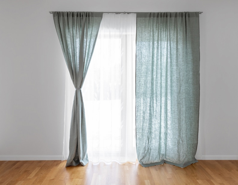 Pale Sage Green Curtains. Linen Curtains for Living Room Etsy