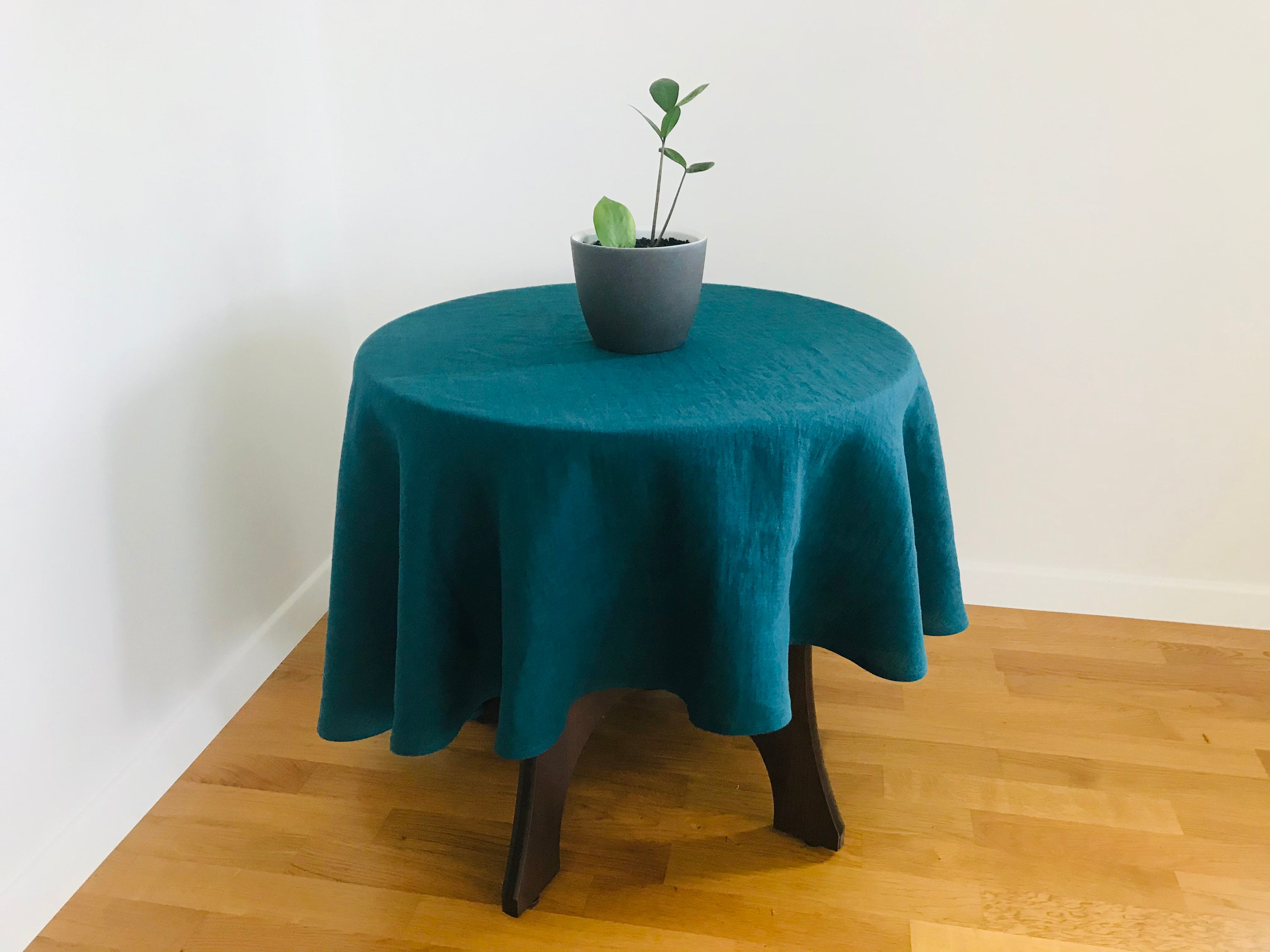 Dark Teal Linen Tablecloth. Round Tablecloth. Teal Green Small Etsy