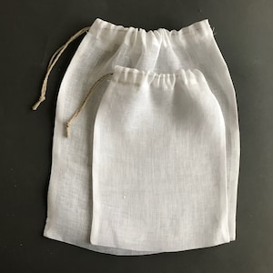 Set of 3 linen mesh produce bags. Zero waste produce bags. Lightweight white drawstring bags for grocery shopping. Bulk vegan food bags.