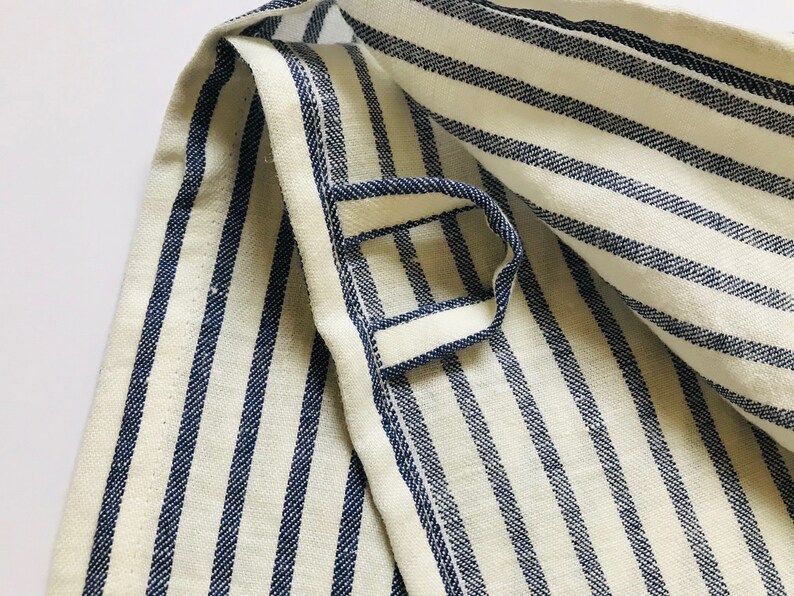 Heavy Weight Linen Kitchen Towels With Cream and Blue Stripes. Etsy