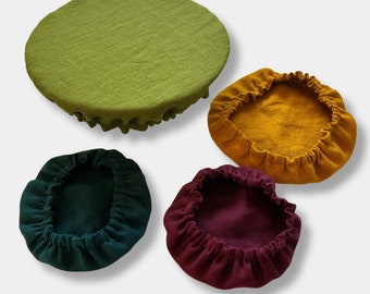 Reusable Bowl Covers. Linen Fabric Bowl Covers. Zero Waste Kitchen Storage. Bread Dough Proofing Cover. Eco-friendly Washable Dish Cover.