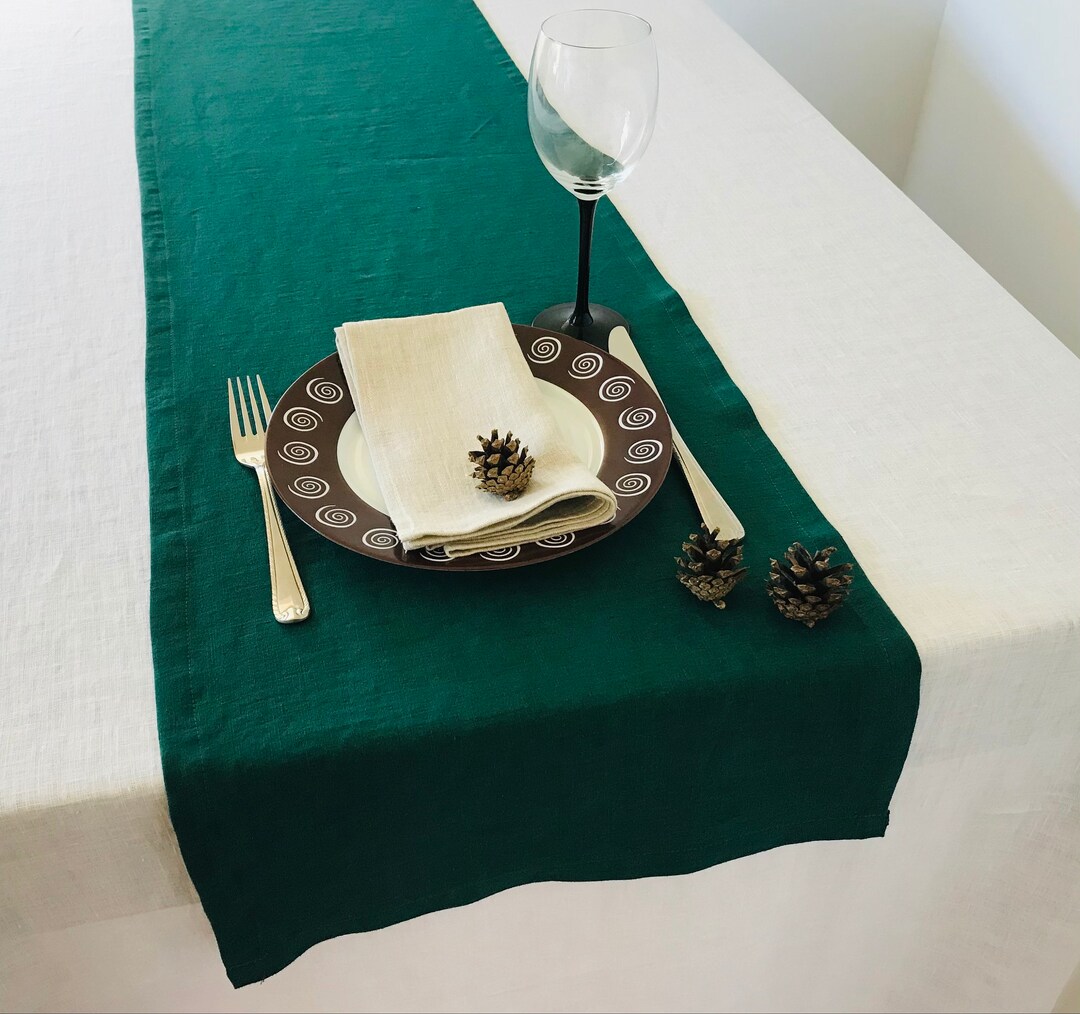 Dark Green Linen Table Runner. Green Table Runner. Dining Etsy