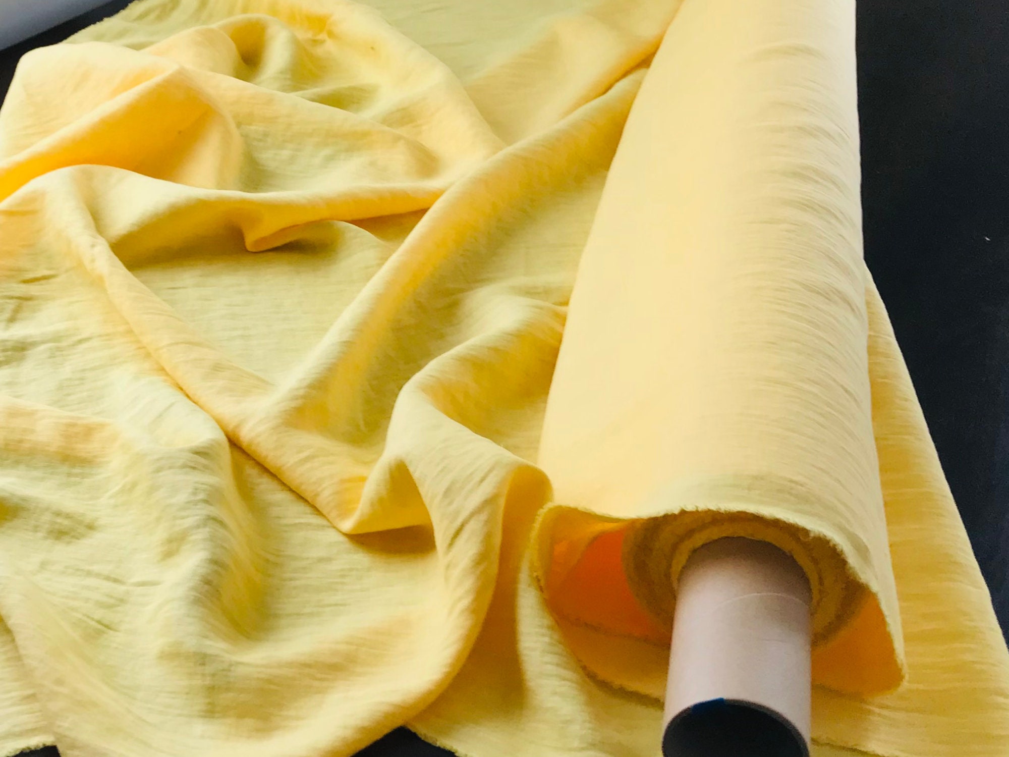 Yellow linen fabric by the yard. Yellow linen dress fabric. Etsy