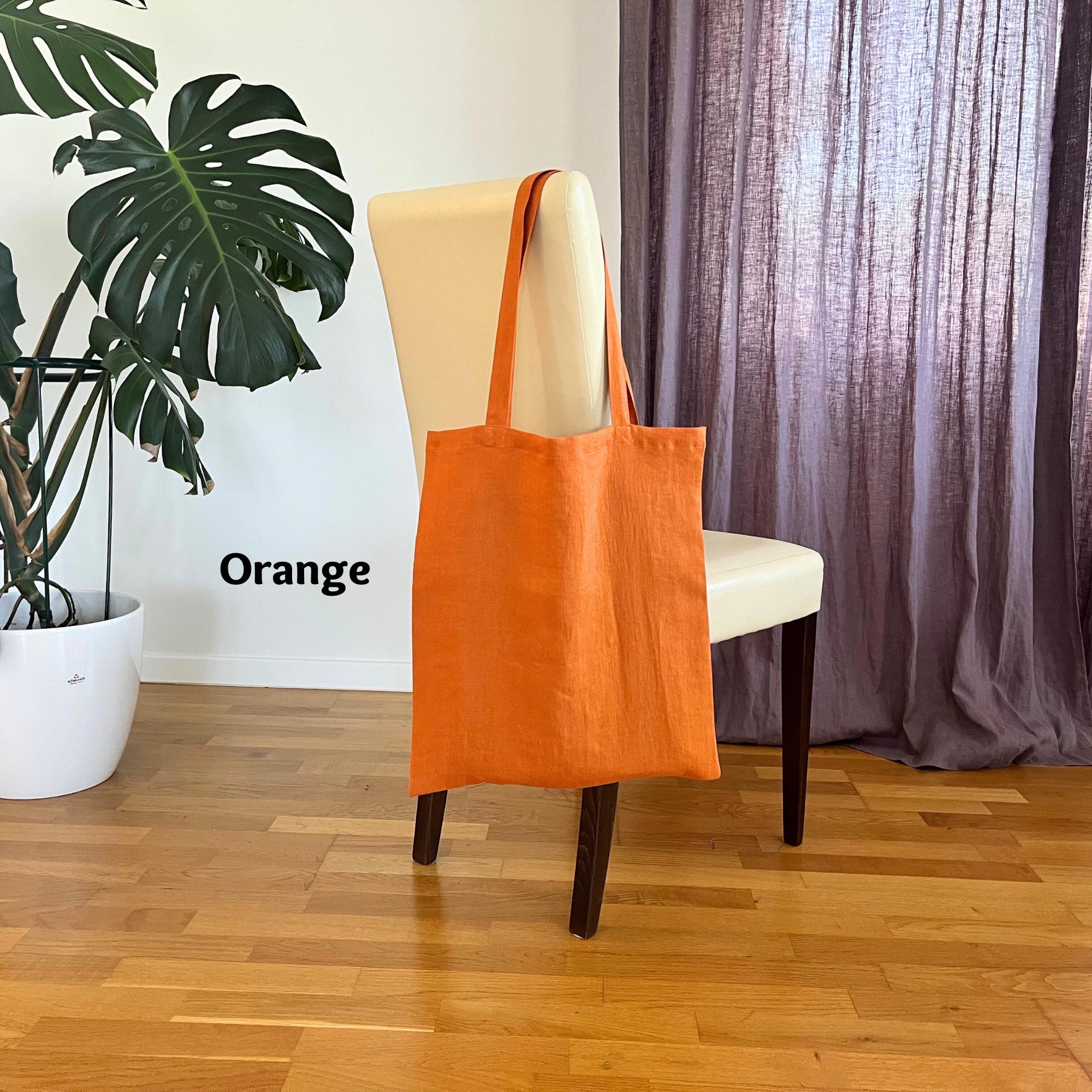 Orange Canvas Tote Bag. Solid Orange Linen Tote Bag for Women, Men