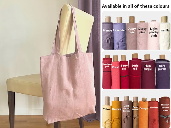 Lightweight Dusty Pink Linen Tote Bag Canvas. Market Bag for 