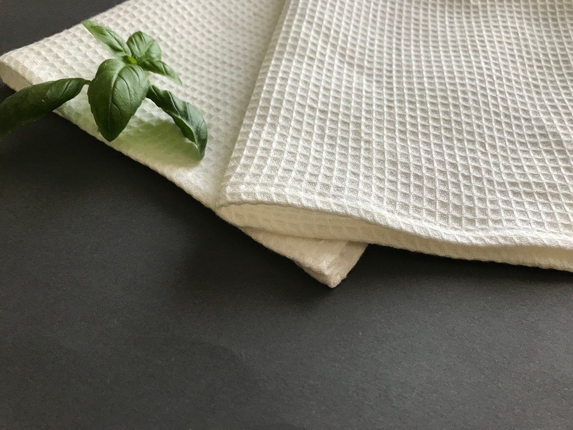 Cream White Linen Kitchen Towels Handmade. Thick Waffle Linen Etsy
