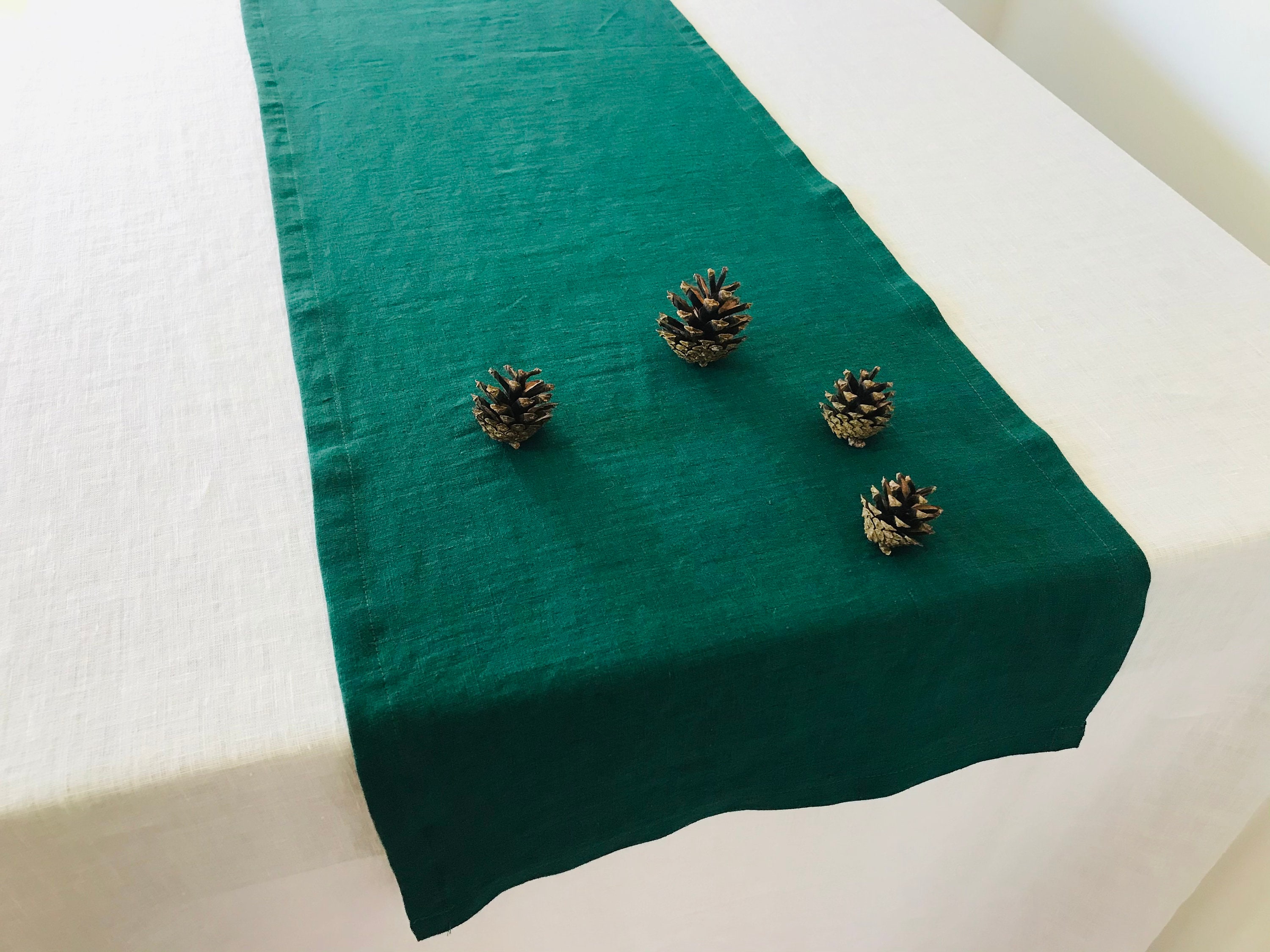 Dark Green Linen Table Runner. Green Table Runner. Dining Etsy