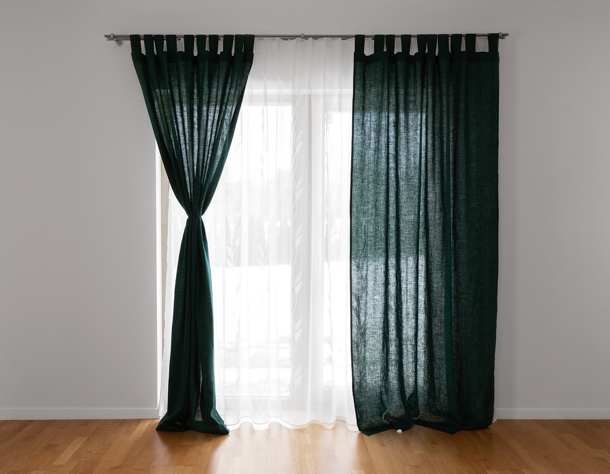 Par de cortinas verdes frescas, cortina pesada, tela de mezcla de lino,  cortinas hechas a medida -  México