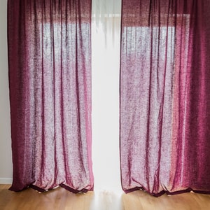 Plum linen curtains 55''/140 cm wide (1 panel). Custom size linen curtains. Plum purple window treatments. Linen room divider. Bedroom decor