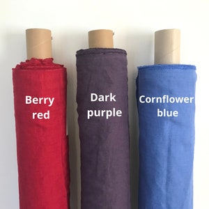 Eco-friendly linen fabric by the yard or meter for sewing dresses, clothing. Blue, red purple fabric cut-to-size, softened, Medium weight.