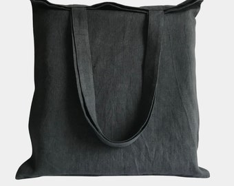 Dark Grey Canvas Tote Bag. Solid Linen Tote Bag for Women and Men. Reusable Grocery Bag. Natural Eco-friendly Vegan Zero Waste Shopping Bag.