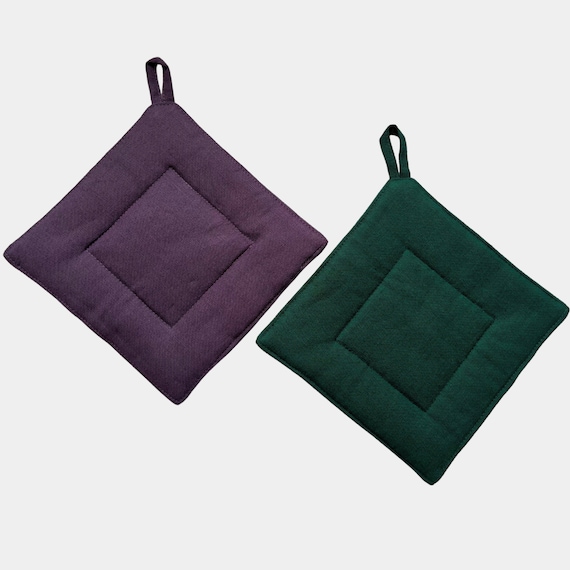 Square Pot Holders. Oven Mitts With Heat-resistant Padding. Purple, Green  Quilted Linen Pot Holders for Kitchen. Eco-friendly Gift Home. 