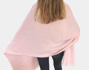 Large Dusty Pink Linen Scarf Women. Summer Shoulder Scarf Wrap. Handmade Linen Square Scarf. Long Linen Shawl. Pink Head Scarf. Hair Scarf