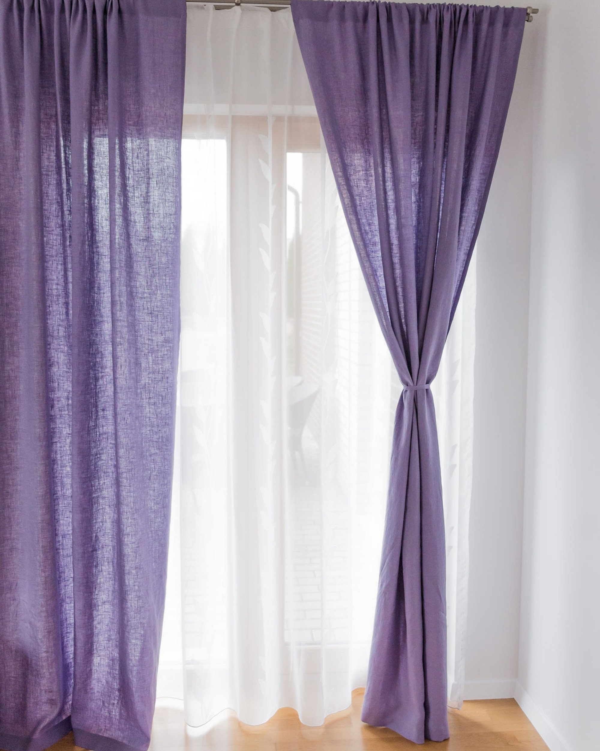 Purple Linen Curtains. Semi Sheer Curtains. Custom Linen Drapes 55\, image size:2000x2500