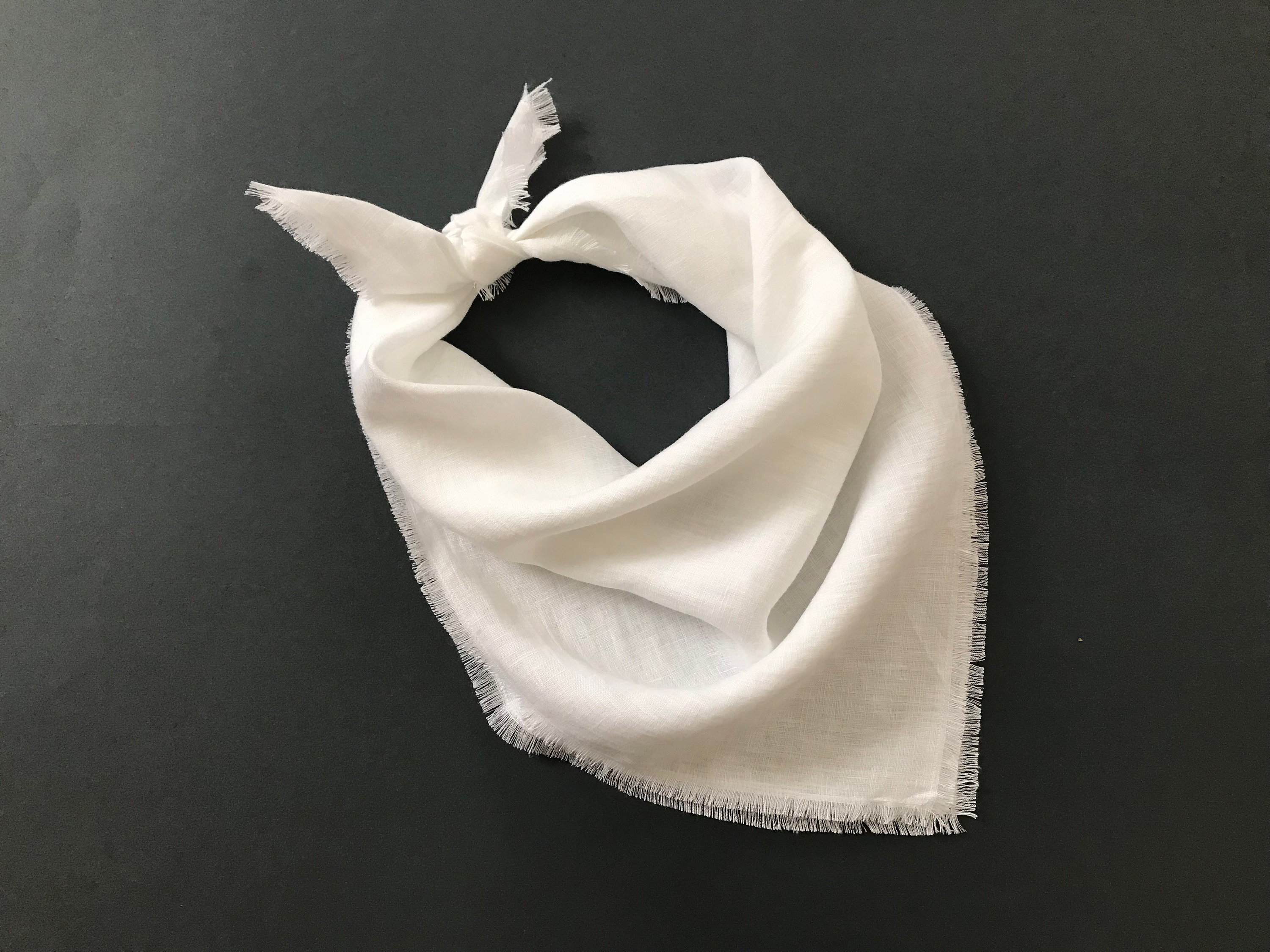 Lightweight Plain White Linen Bandana. Small Linen Scarf for Men