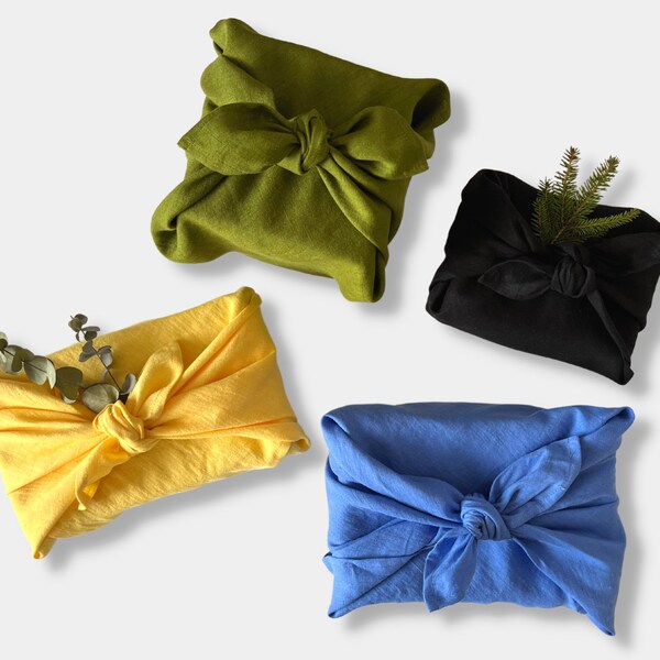Furoshiki Wrapping Cloth for Christmas, Birthday Gifts. Black, Blue, yellow, Green. Reusable gift wrap. Furoshiki gift wrap. Sustainable.