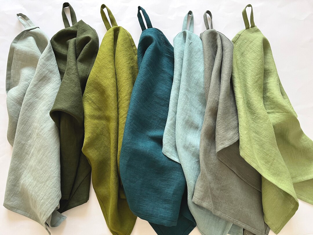 Ecofriendly Green Kitchen Towels. Linen Tea Towels. Linen Dish Towels